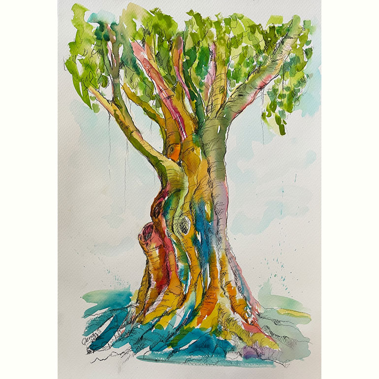 #GlendaMarkwellArt watercolour rainbow fig